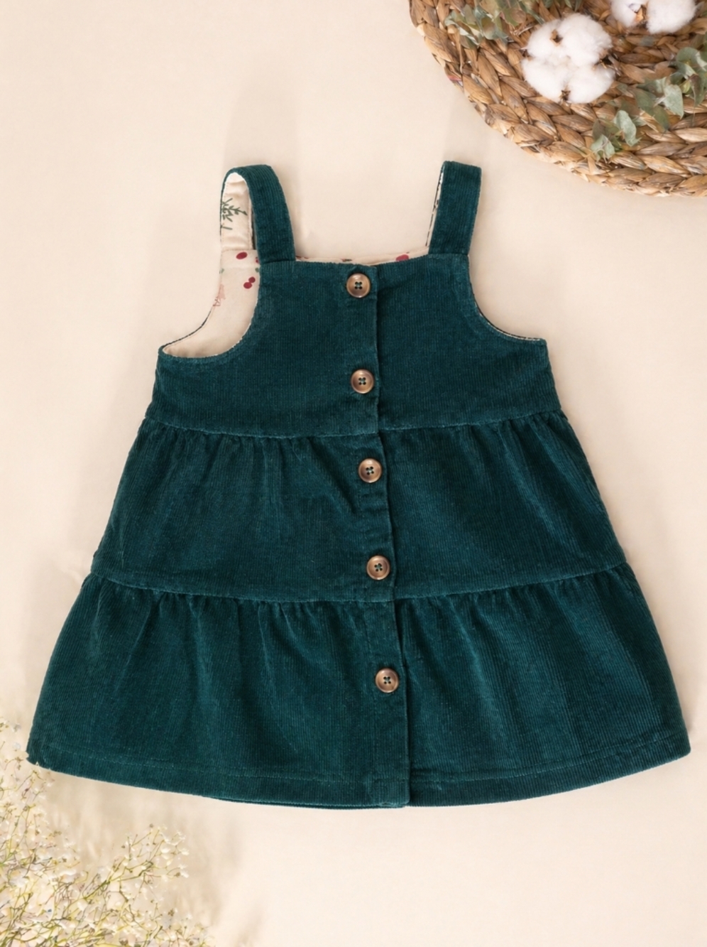 Chelsea & Violet Deep Teal Corduroy Pinafore with Button Accent